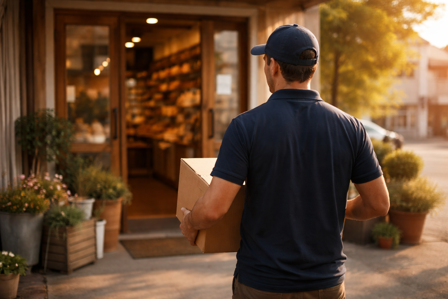 配送司机正在给本地商家送货