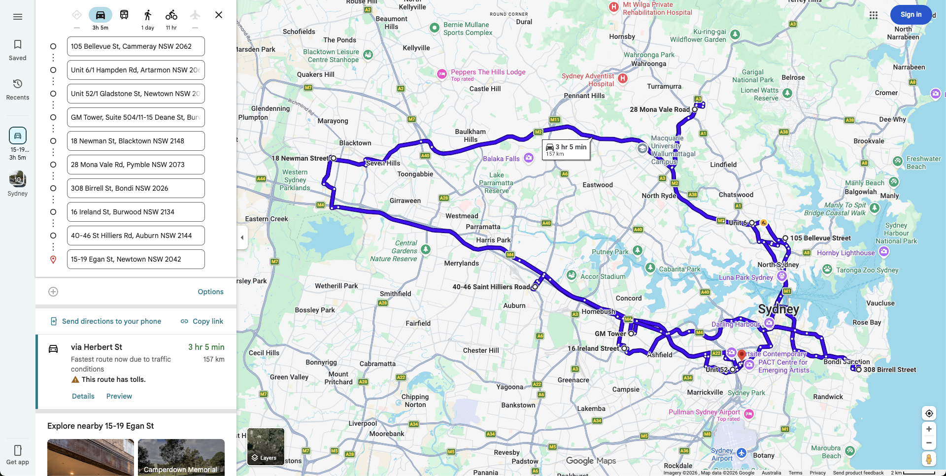 Google Maps Route Planning