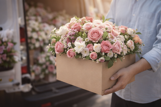 Loading flower boxes for delivery